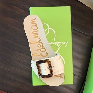 Sam Edelman Cream Slide Sandals with Tortoiseshell Buckle